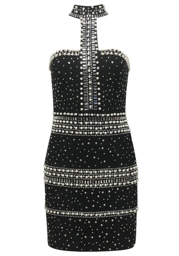 Halter Embellished Dress Black