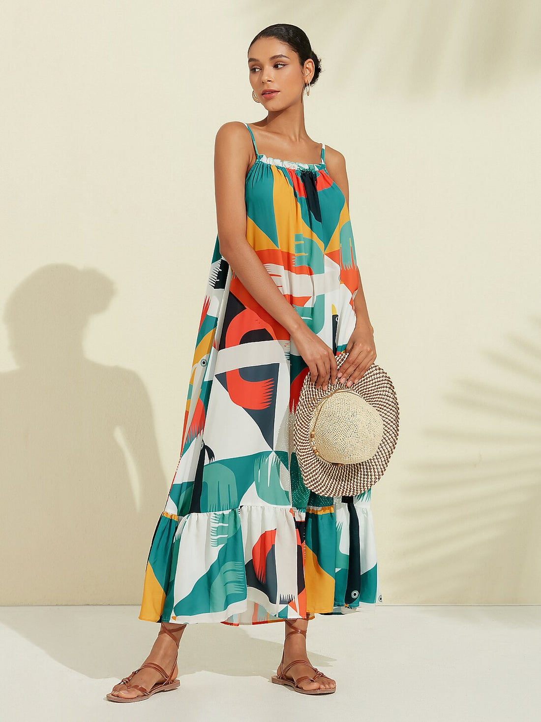 Rainbow Nature Landscape Trim Cami Midi Chiffon Dress
