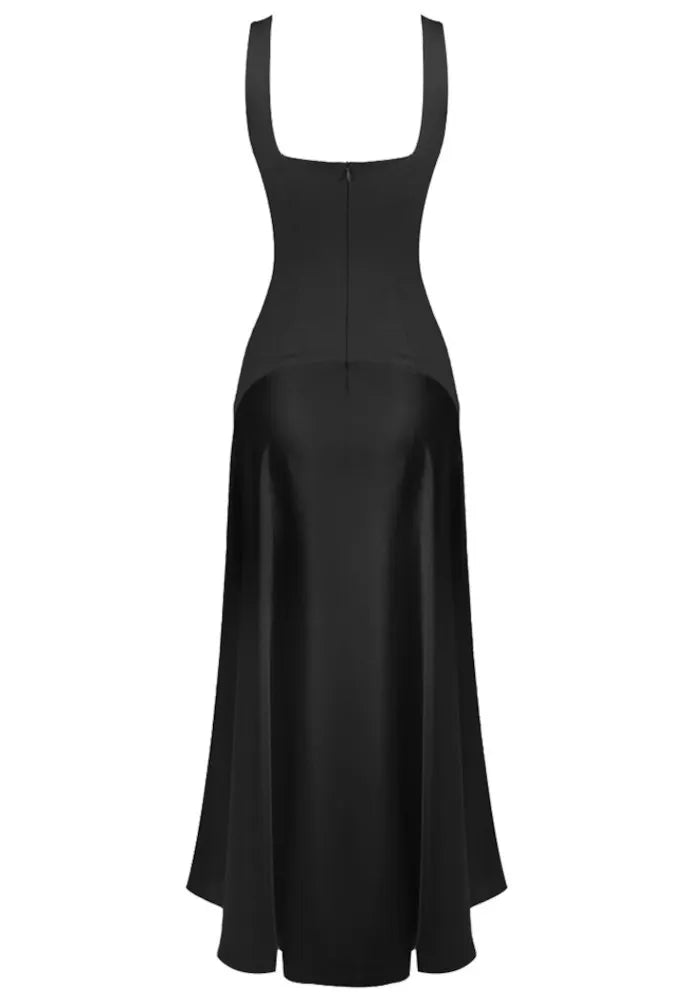 Asymmetric Cut A Line Maxi Dress Black