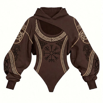 Viking Print Women's Hooded Jumpsuit Two-Piece Set