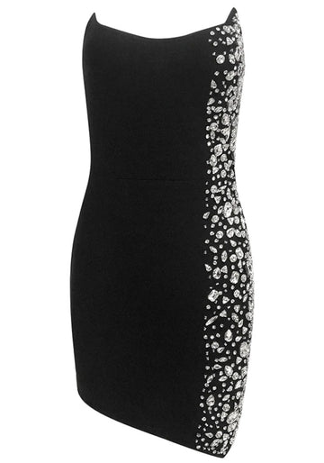 Strapless Crystal Side Dress Black