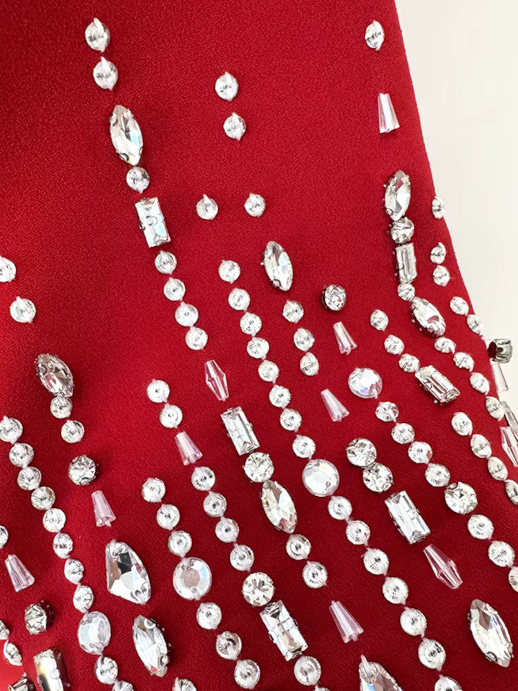 Crystal Short Sleeve Dress Red