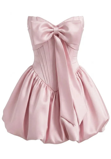 Strapless Bow Detail Bubble Dress Pink
