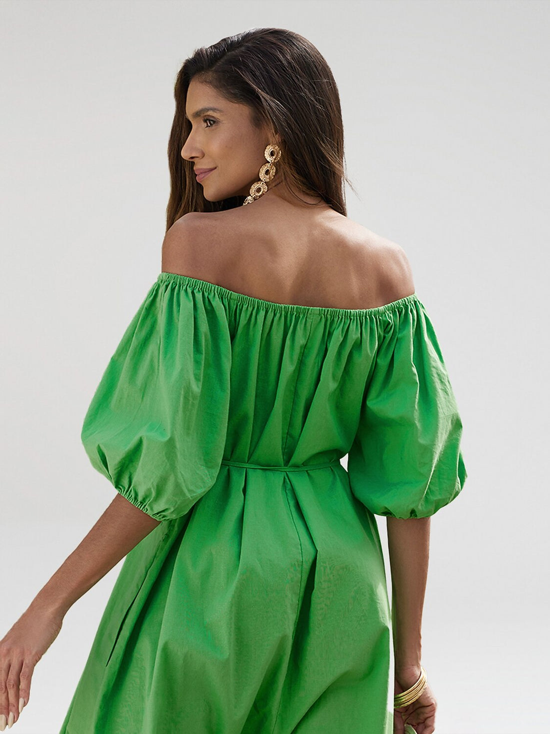 Cotton Resort Loose Fit Off-Shoulder Puff Maxi Dress