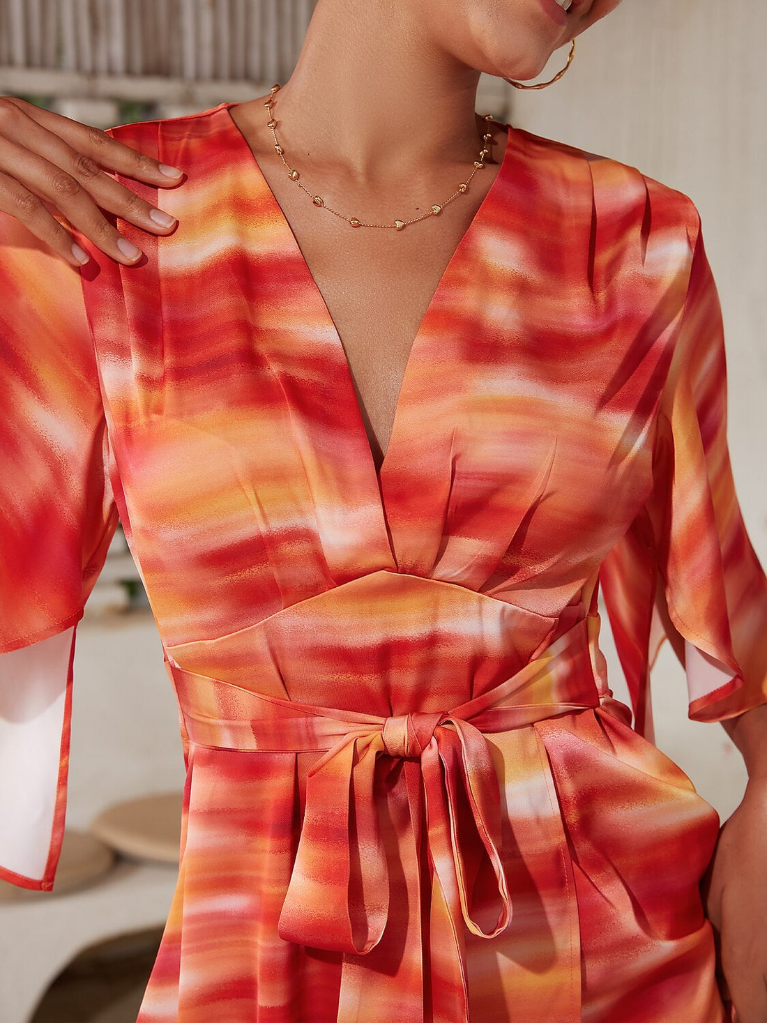 Shading Print V-Neck Maxi Dress