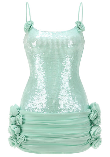 Sequin Floral Draped Corset Dress Green