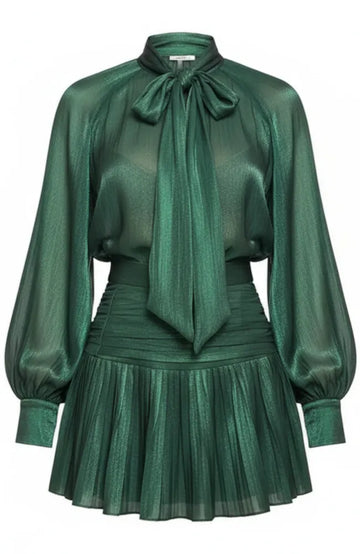 Long Sleeve A Line Chiffon Dress Green