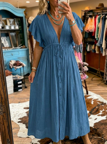 Boho Style Solid Color Cardigan Long Dress
