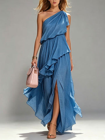 Women's Strappy Halter-neck Sleeveless Ruffled Dress