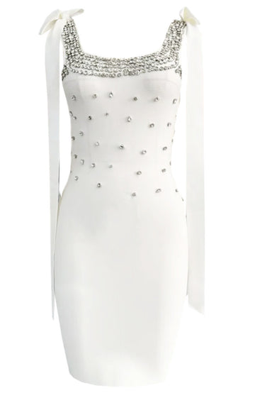 Crystal Bow Detail Dress White