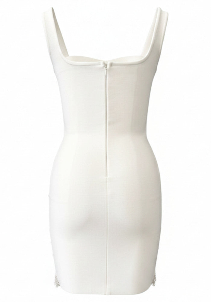 Crystal Pearl Tassel Dress White