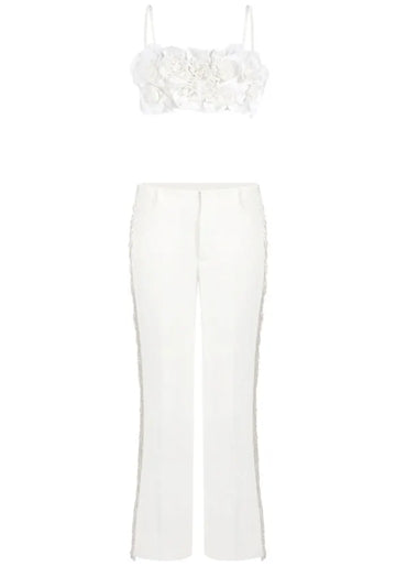 Floral Detail Two Piece Jumpsuit White