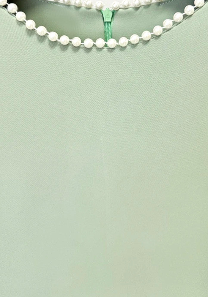 Long Sleeve Pearl Embellished Maxi Dress Green
