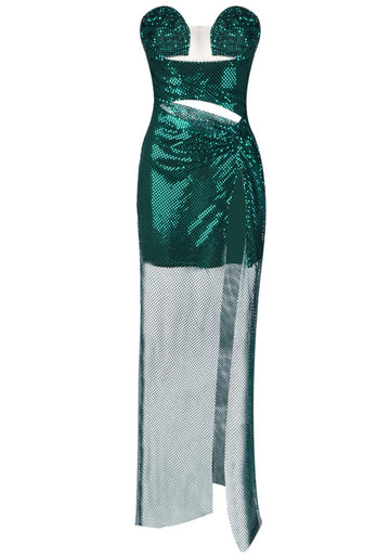 Strapless Sparkly Maxi Dress Green
