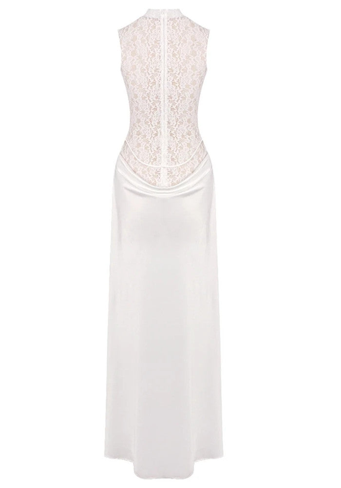 Lace Floral Maxi Dress White