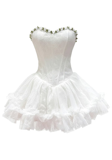 Strapless Floral Skater Dress White