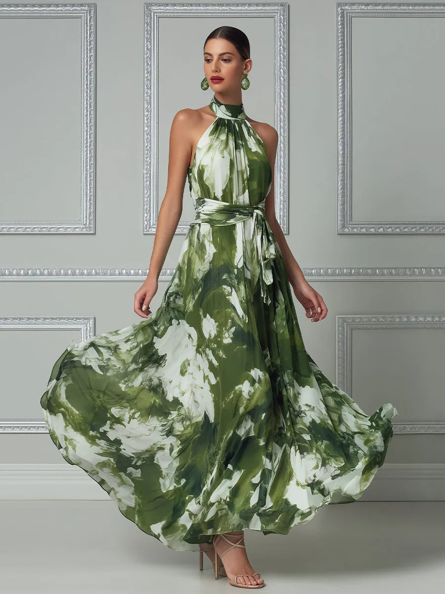 Botanical Impressionist Halter Maxi Dress