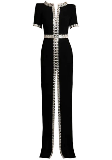Short Sleeve Crystal Maxi Dress Black