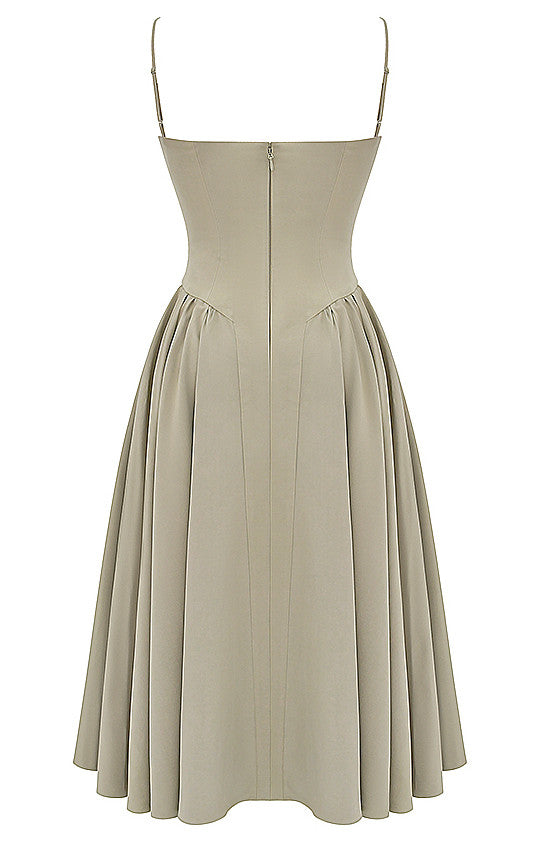 Bustier A Line Midi Dress Khaki