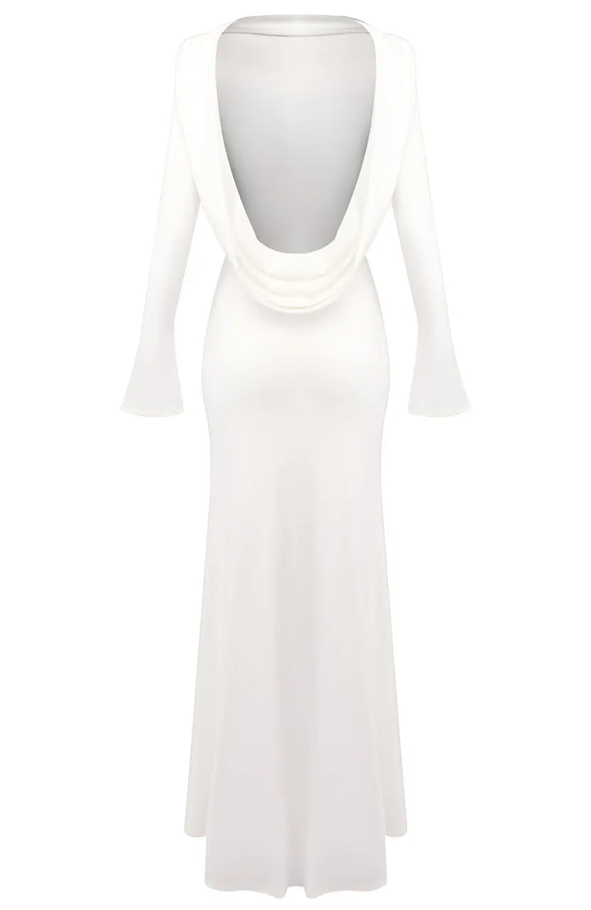 Long Sleeve Backless Maxi Dress White
