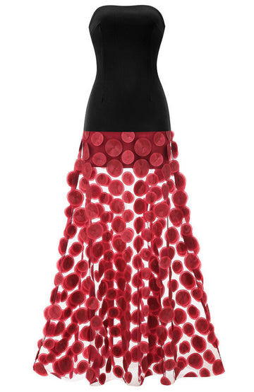 Strapless A Line Maxi Dress Black Burgundy