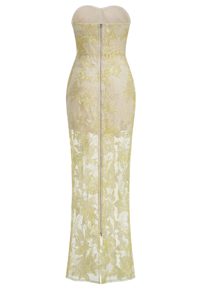 Strapless Sequin Lace Maxi Dress Ivory
