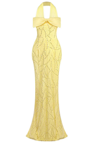 Halter Bow Detail Maxi Dress Yellow
