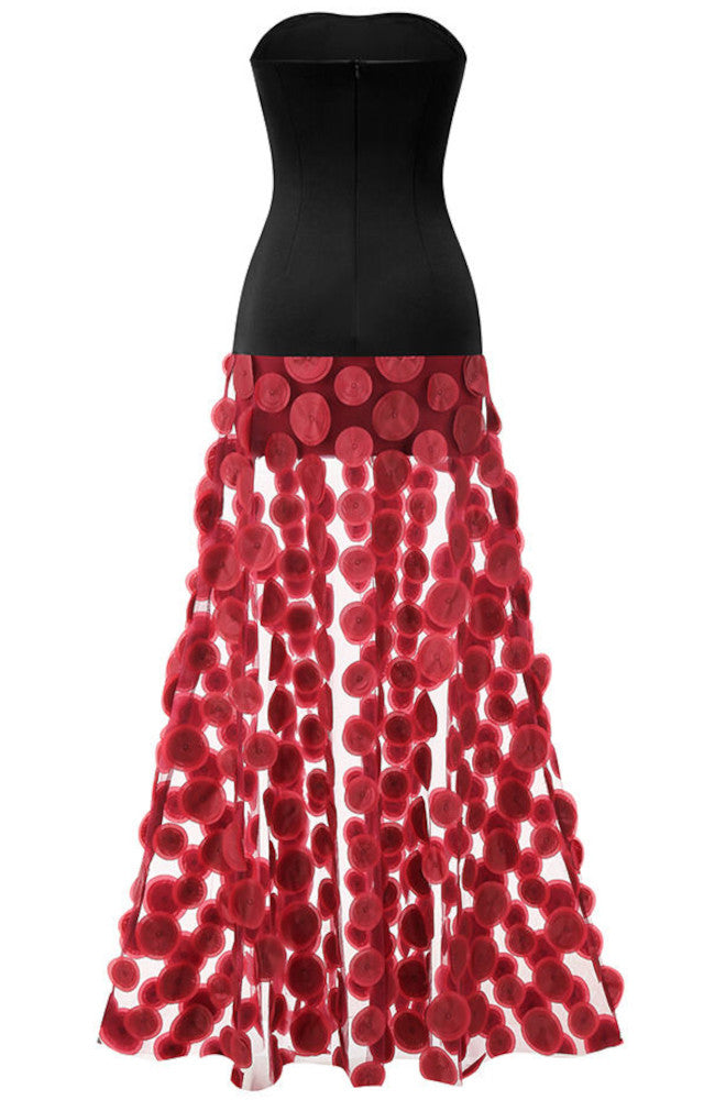 Strapless A Line Maxi Dress Black Burgundy