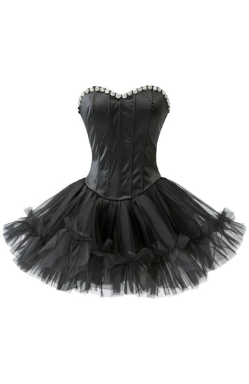 Strapless Crystal Mesh A Line Dress Black
