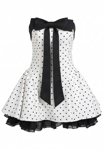 Strapless Bow Detail A Line Dress White
