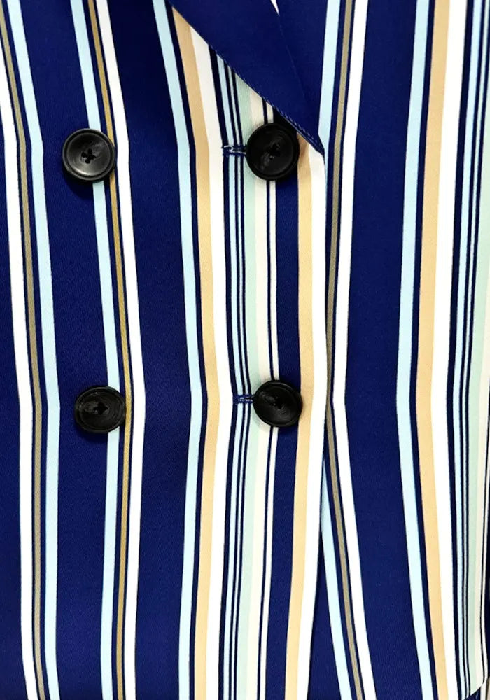 Long Sleeve Stripes Suit Blue