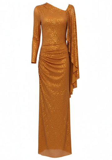 Long Sleeve Sparkly Maxi Dress Orange