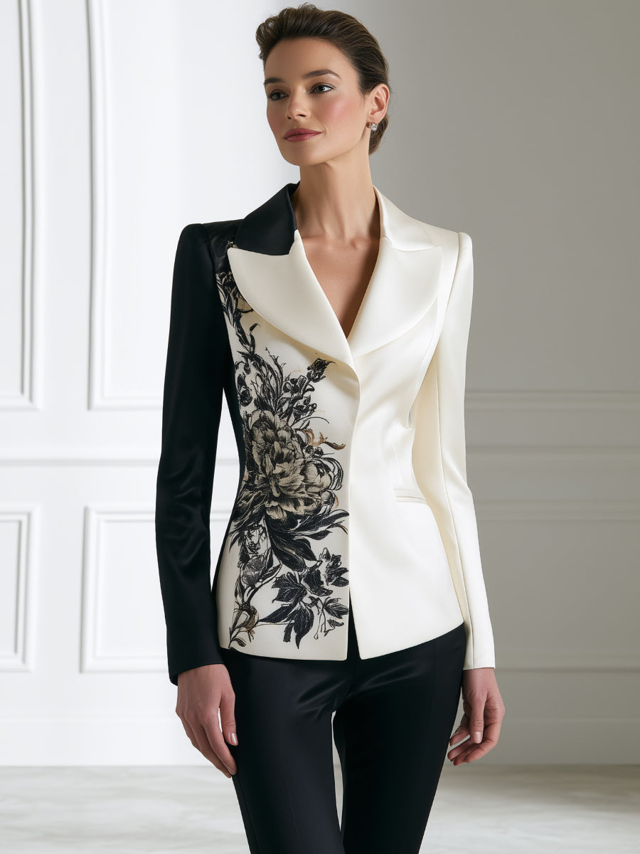 Floral Print Color-Block Tailored Blazer