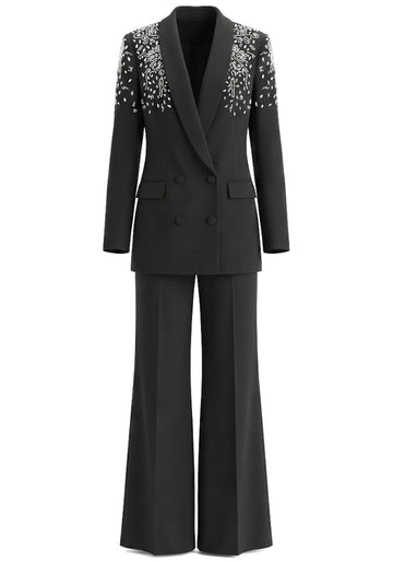 Crystal Embellished Suit Black