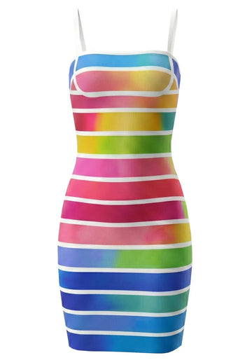 Structured Striped Dress Rainbow