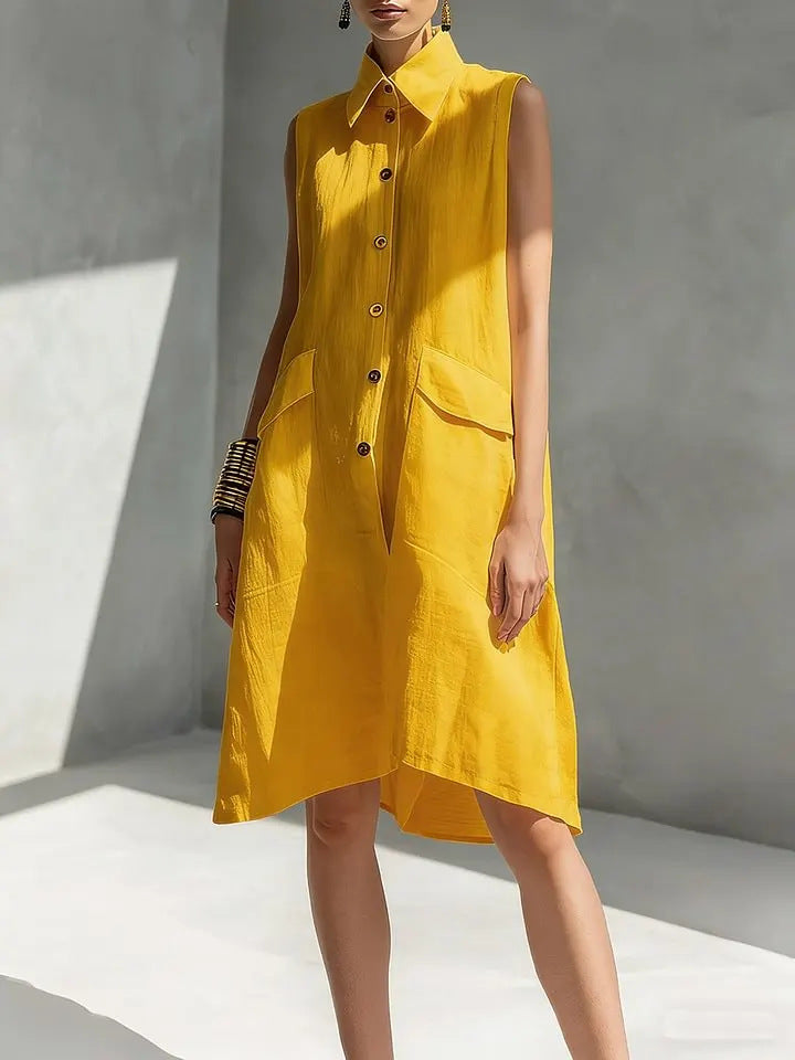 Women's Sleeveless Casual Loose Cotton And Linen Dress