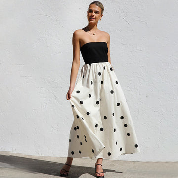 Bandeau Polka Dot Print Dress