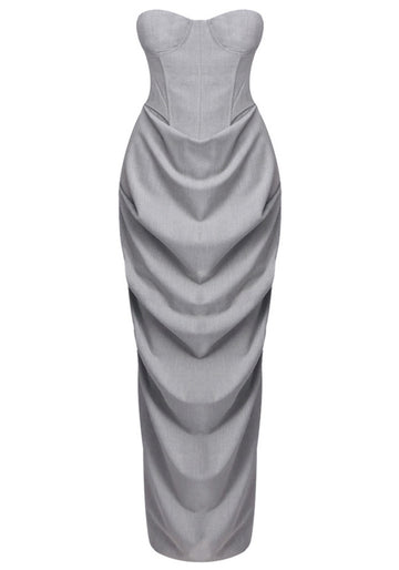 Strapless Draped Two Piece Maxi Dress Grey