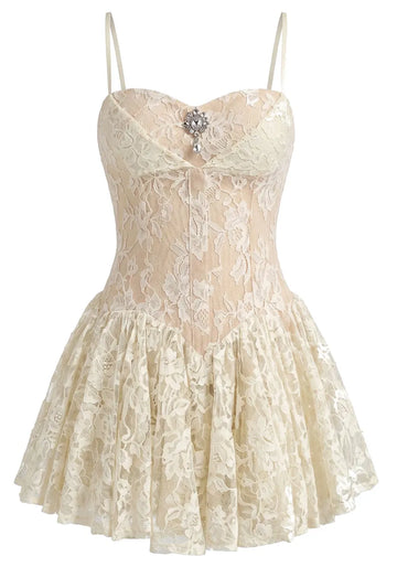 Lace Insert A Line Dress Ivory