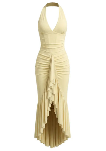 Halter Ruffle Detail Maxi Dress Yellow