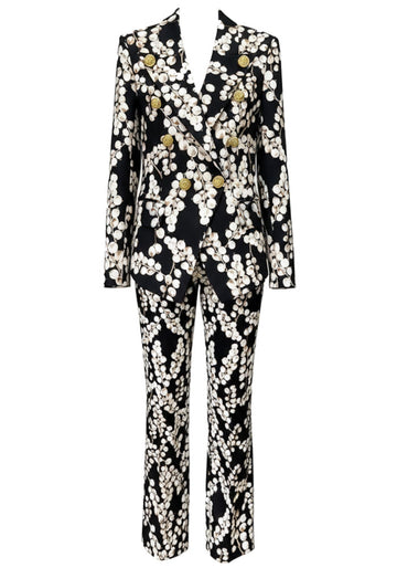 Long Sleeve Redcurrant Print Suit Black
