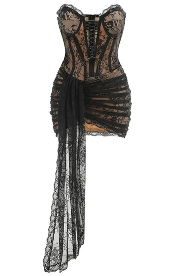 Strapless Lace Bustier Corset Dress Black