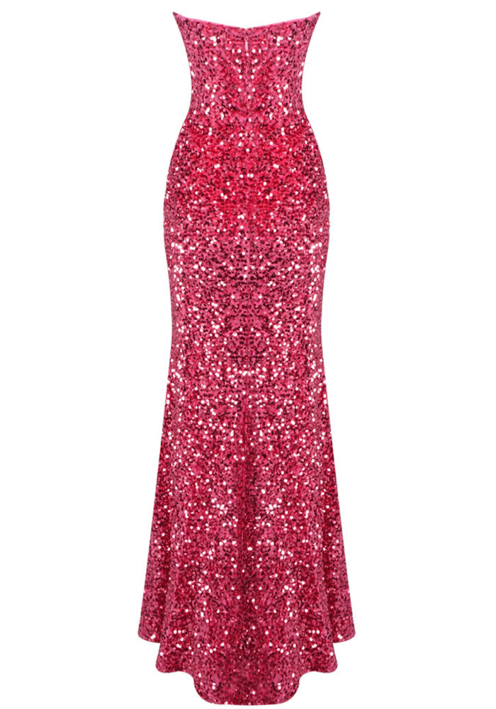 Strapless Sequin Corset Maxi Dress Watermelon
