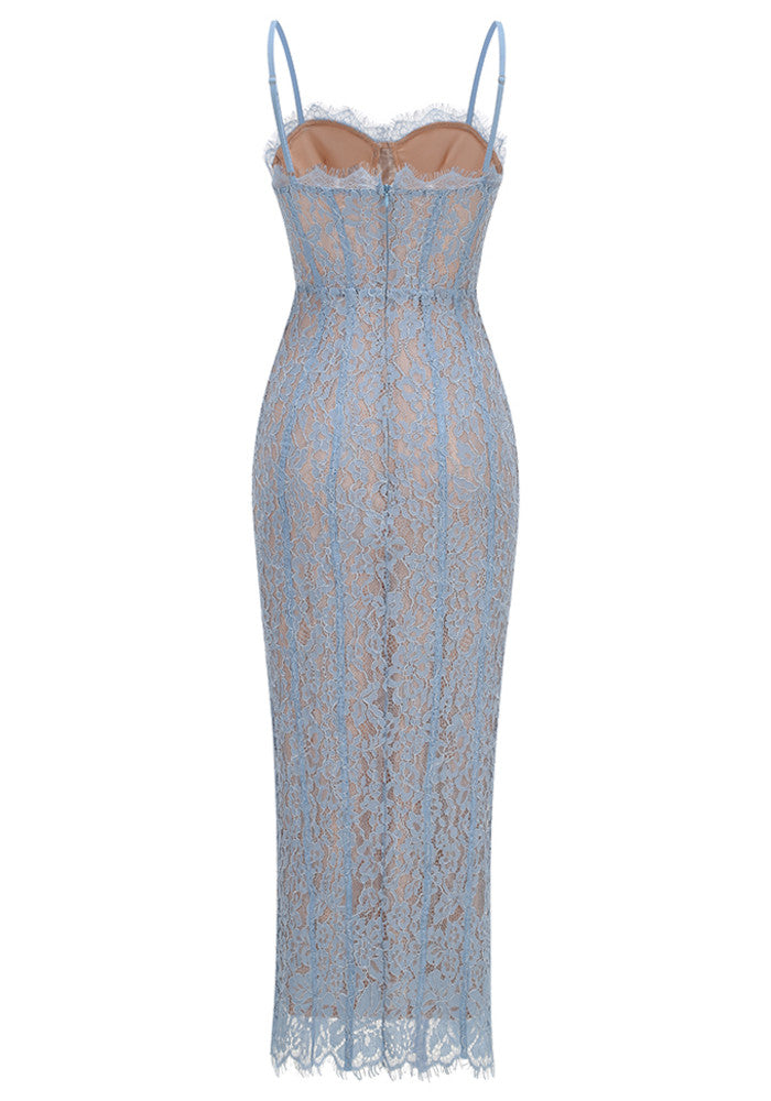 Structured Lace Midi Dress Blue