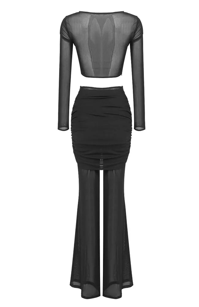 Long Sleeve Draped Two Piece Jumpsuit Black