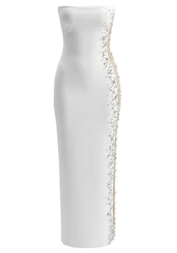 Strapless Embellished Side Maxi Dress White