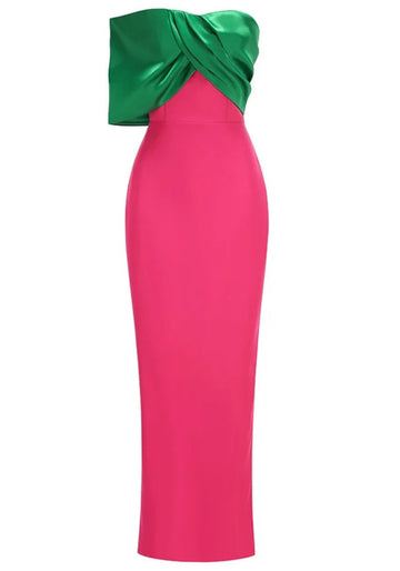 Draped Bardot Maxi Dress Green Hot Pink