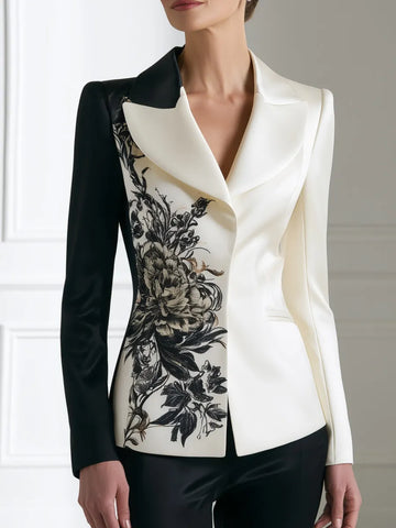 Floral Print Color-Block Tailored Blazer