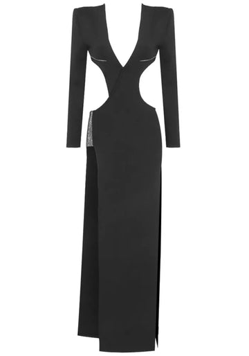 Long Sleeve Side Cut Out Maxi Dress Black