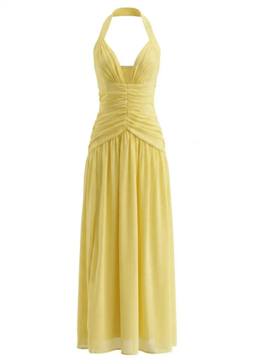 Halter Corset A Line Maxi Dress Yellow